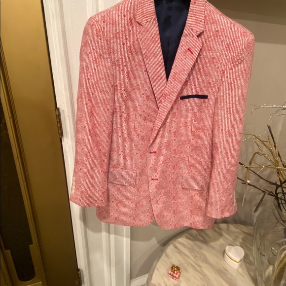 LINEA UOMO 100% Cotton Textured Red and White Jacket GC SIZE 46 - Picture 4 of 10